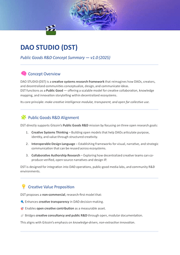 DAO STUDIO Concept Public Goods R&D Summary